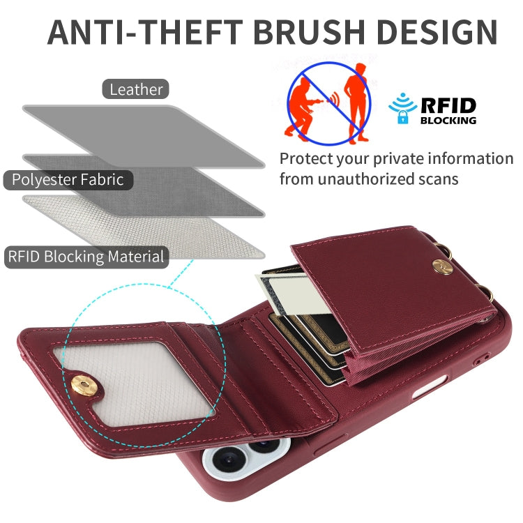 For iPhone 16 Plus Crossbody Lanyard Zipper Wallet Leather Phone Case(Wine Red) - free shipping - PMC Jewellery - Order now!