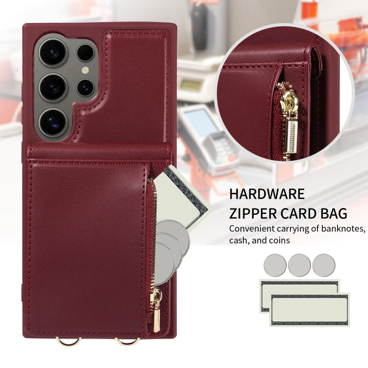 For Samsung Galaxy S24 Ultra 5G Crossbody Lanyard Zipper Wallet Leather Phone Case(Wine Red) - Galaxy S24 Ultra 5G Cases by PMC Jewellery | Online Shopping South Africa | PMC Jewellery | Buy Now Pay Later Mobicred