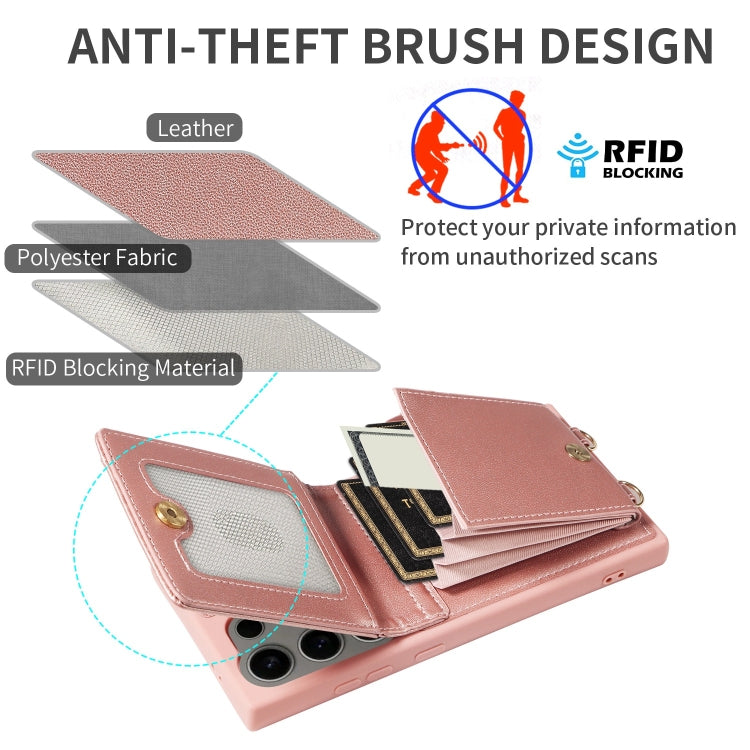 For Samsung Galaxy S24 Ultra 5G Crossbody Lanyard Zipper Wallet Leather Phone Case(Rose Gold) - Galaxy S24 Ultra 5G Cases by PMC Jewellery | Online Shopping South Africa | PMC Jewellery | Buy Now Pay Later Mobicred