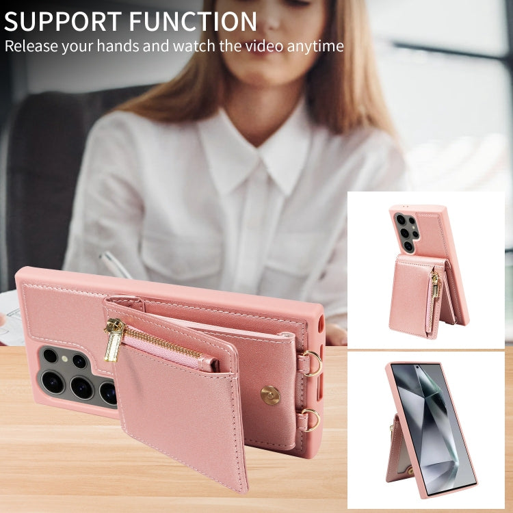 For Samsung Galaxy S24 Ultra 5G Crossbody Lanyard Zipper Wallet Leather Phone Case(Rose Gold) - Galaxy S24 Ultra 5G Cases by PMC Jewellery | Online Shopping South Africa | PMC Jewellery | Buy Now Pay Later Mobicred
