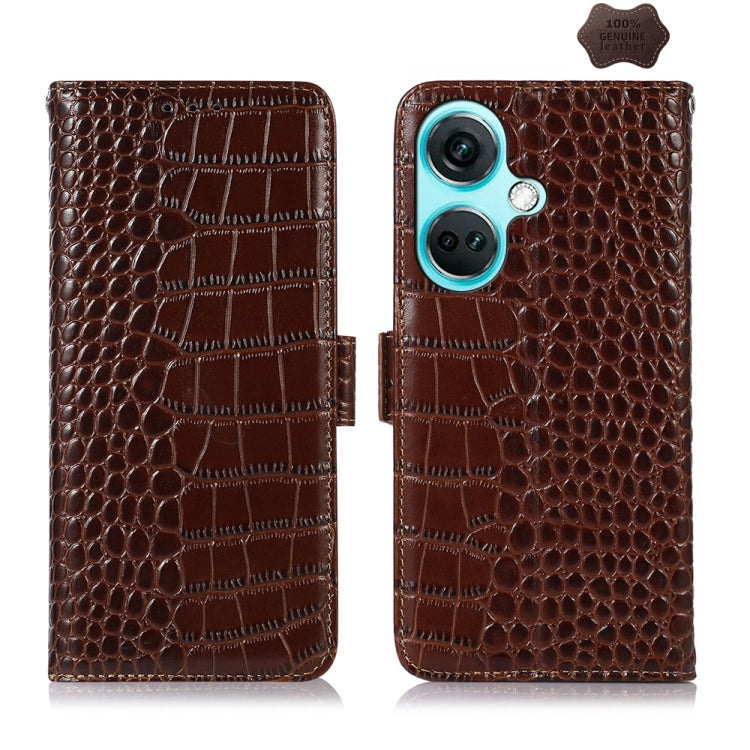 For OnePlus Nord CE3 5G Crocodile Top Layer Cowhide Leather Phone Case(Brown) - OnePlus Cases by PMC TechLife | Online Shopping South Africa | PMC TechLife | Buy Now Pay Later Mobicred