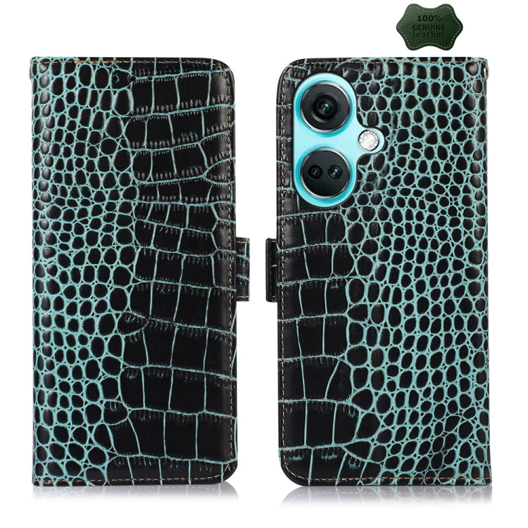 For OnePlus Nord CE3 5G Crocodile Top Layer Cowhide Leather Phone Case(Green) - OnePlus Cases by PMC TechLife | Online Shopping South Africa | PMC TechLife | Buy Now Pay Later Mobicred
