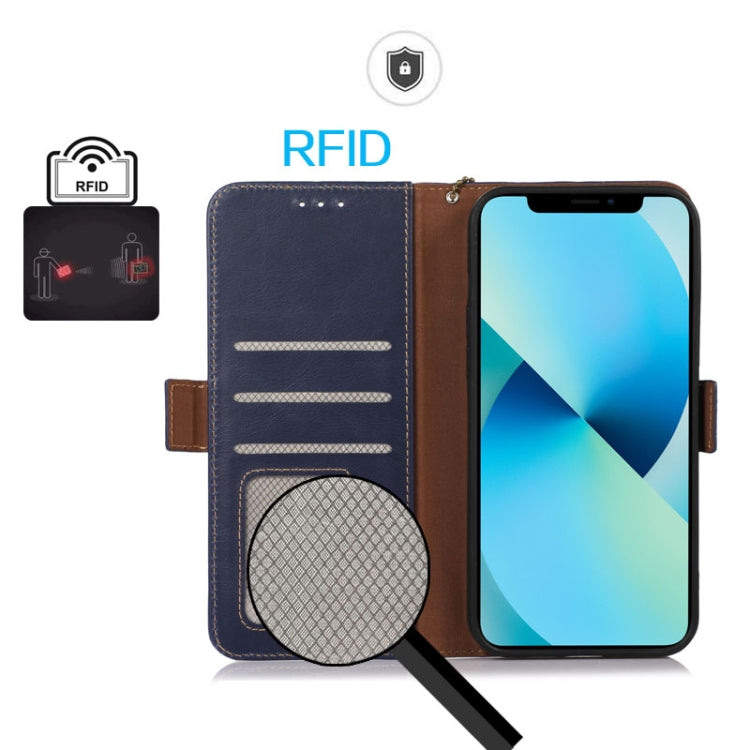 For OnePlus Nord CE4 Lite Magnetic Crazy Horse Texture Genuine Leather RFID Phone Case(Blue) - Nord CE4 Lite Cases by PMC TechLife | Online Shopping South Africa | PMC TechLife | Buy Now Pay Later Mobicred