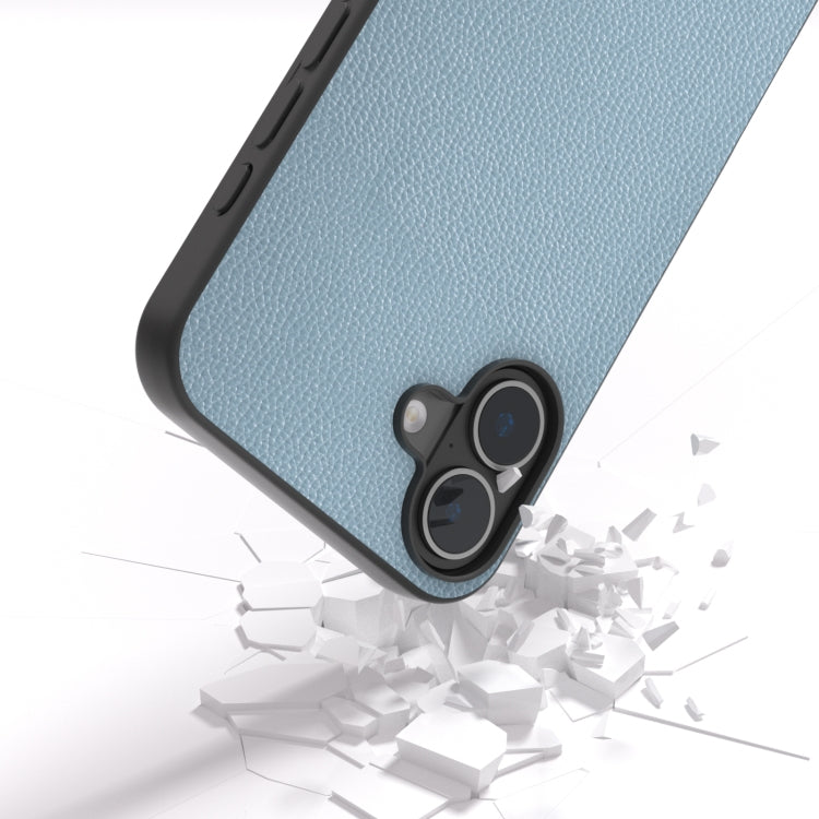 For iPhone 16 ABEEL Black Edge Genuine Leather Mino Phone Case(Blue) - iPhone 16 Cases by PMC TechLife | Online Shopping South Africa | PMC TechLife | Buy Now Pay Later Mobicred