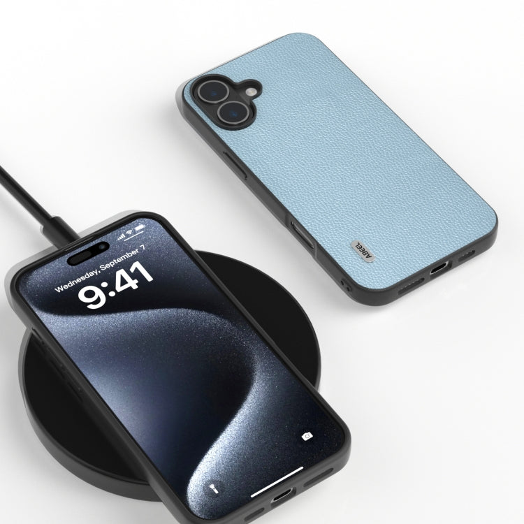 For iPhone 16 ABEEL Black Edge Genuine Leather Mino Phone Case(Blue) - iPhone 16 Cases by PMC TechLife | Online Shopping South Africa | PMC TechLife | Buy Now Pay Later Mobicred