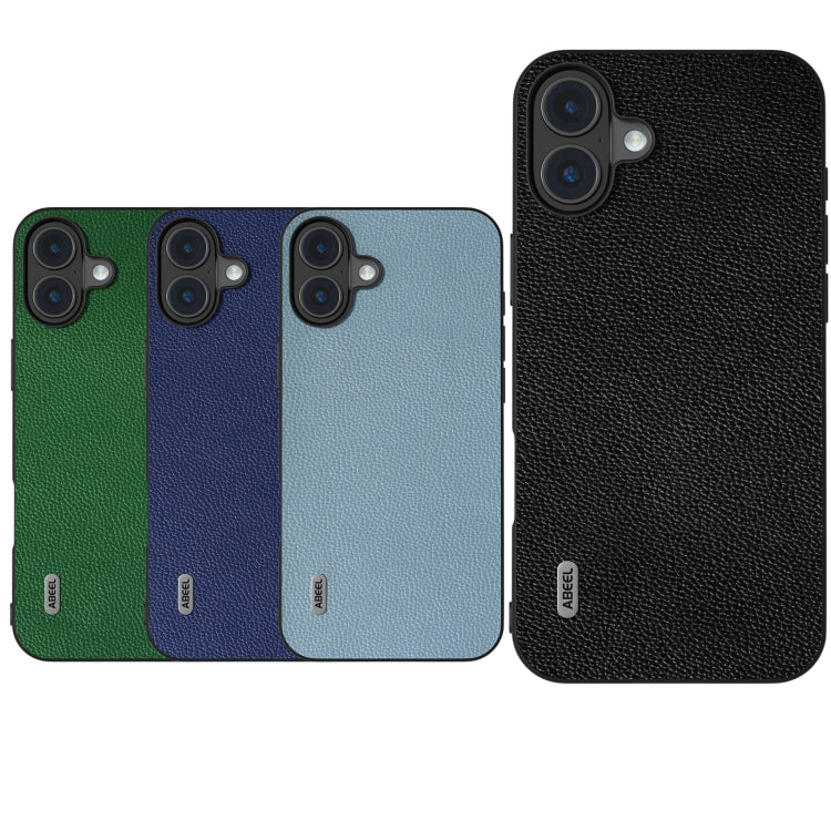 For iPhone 16 ABEEL Black Edge Genuine Leather Mino Phone Case(Blue) - iPhone 16 Cases by PMC TechLife | Online Shopping South Africa | PMC TechLife | Buy Now Pay Later Mobicred