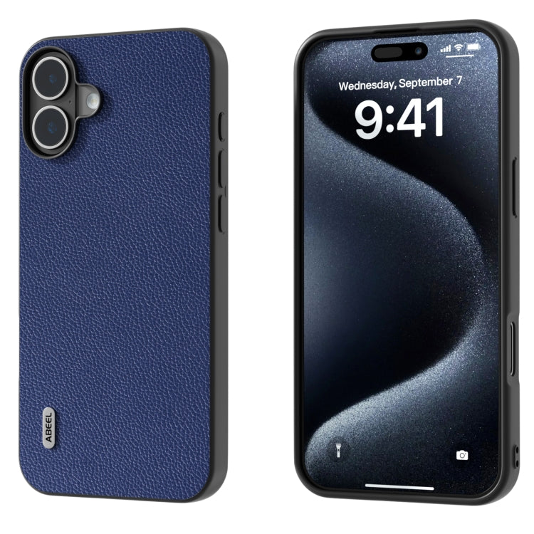 For iPhone 16 Plus ABEEL Black Edge Genuine Leather Mino Phone Case(Royal Blue) - iPhone 16 Plus Cases by PMC TechLife | Online Shopping South Africa | PMC TechLife | Buy Now Pay Later Mobicred