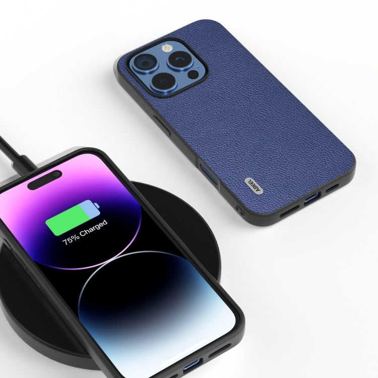 For iPhone 16 Pro Max ABEEL Black Edge Genuine Leather Mino Phone Case(Royal Blue) - iPhone 16 Pro Max Cases by PMC TechLife | Online Shopping South Africa | PMC TechLife | Buy Now Pay Later Mobicred
