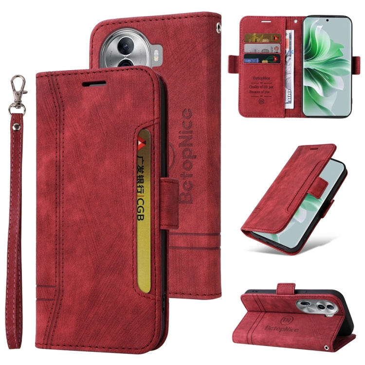 For OPPO Reno11 Pro 5G Global BETOPNICE Dual-side Buckle Leather Phone Case(Red) - free shipping - PMC Jewellery - Order now!
