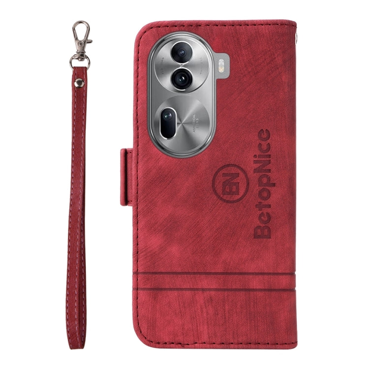 For OPPO Reno11 Pro 5G Global BETOPNICE Dual-side Buckle Leather Phone Case(Red) - free shipping - PMC Jewellery - Order now!