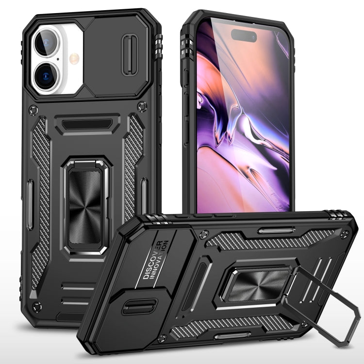 For iPhone 16 Armor PC + TPU Camera Shield Phone Case(Black) - iPhone 16 Cases by PMC TechLife | Online Shopping South Africa | PMC TechLife | Buy Now Pay Later Mobicred