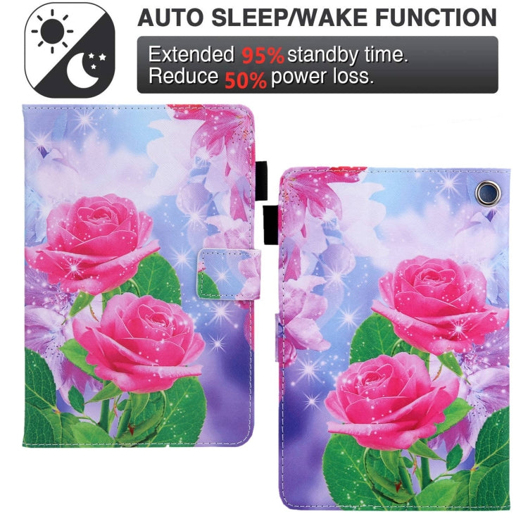 For Amazon Fire Max 11 2023 Colored Drawing Leather Smart Tablet Case(Red Rose) - Amazon by PMC TechLife | Online Shopping South Africa | PMC TechLife | Buy Now Pay Later Mobicred