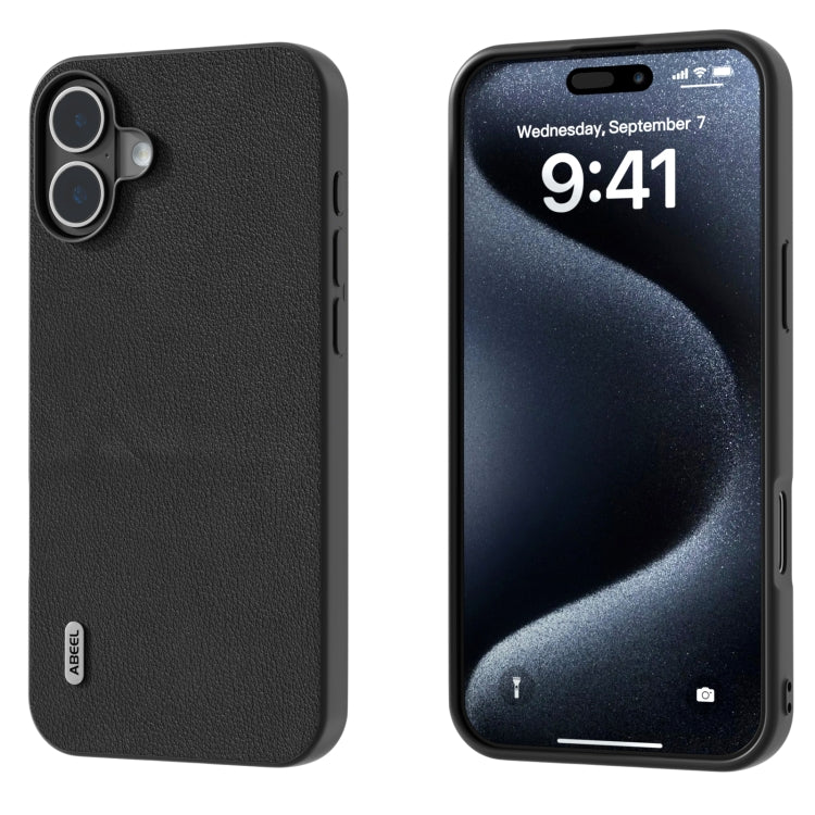 For iPhone 16 ABEEL Genuine Leather Wave Black Edge Phone Case(Black) - iPhone 16 Cases by PMC TechLife | Online Shopping South Africa | PMC TechLife | Buy Now Pay Later Mobicred