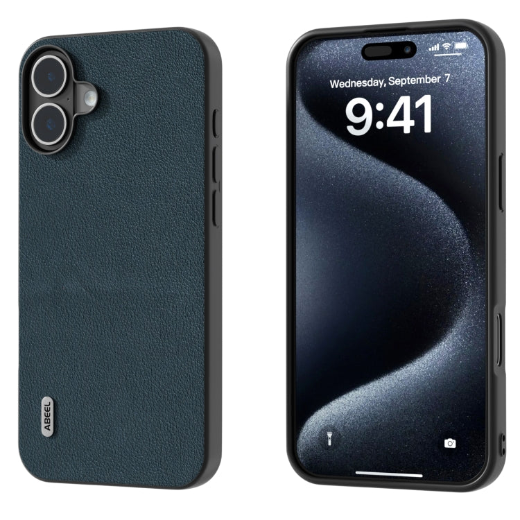 For iPhone 16 Plus ABEEL Genuine Leather Wave Black Edge Phone Case(Green) - iPhone 16 Plus Cases by PMC TechLife | Online Shopping South Africa | PMC TechLife | Buy Now Pay Later Mobicred
