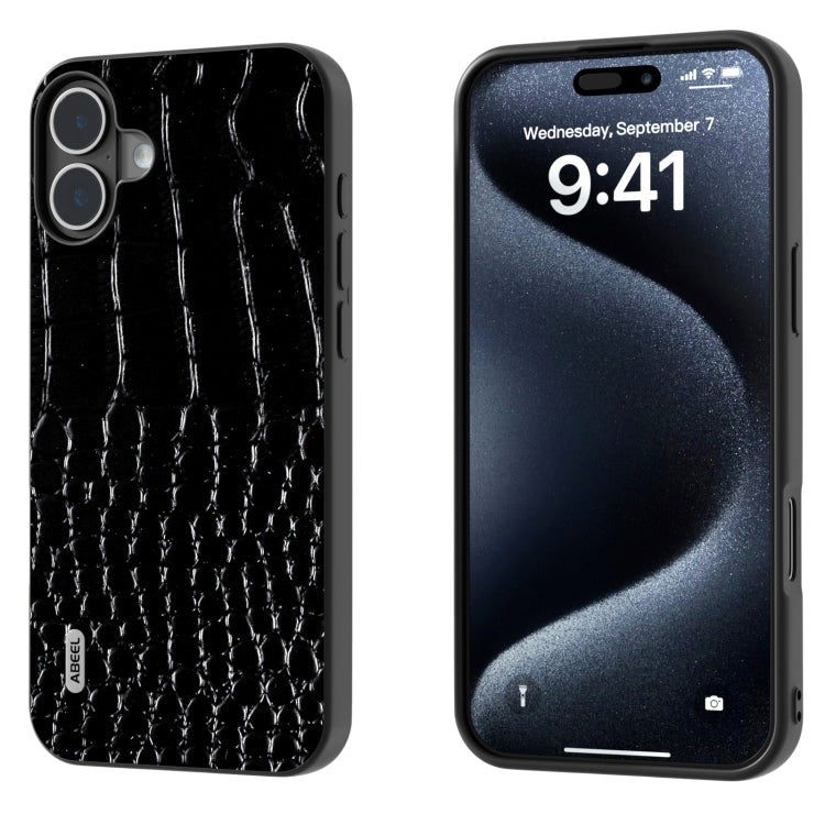 For iPhone 16 ABEEL Genuine Leather Crocodile Pattern Black Edge Phone Case(Black) - iPhone 16 Cases by PMC TechLife | Online Shopping South Africa | PMC TechLife | Buy Now Pay Later Mobicred