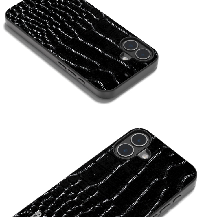 For iPhone 16 ABEEL Genuine Leather Crocodile Pattern Black Edge Phone Case(Black) - iPhone 16 Cases by PMC TechLife | Online Shopping South Africa | PMC TechLife | Buy Now Pay Later Mobicred
