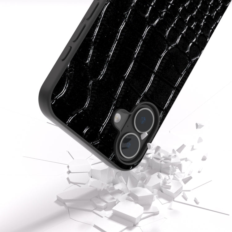 For iPhone 16 Plus ABEEL Genuine Leather Crocodile Pattern Black Edge Phone Case(Black) - iPhone 16 Plus Cases by PMC TechLife | Online Shopping South Africa | PMC TechLife | Buy Now Pay Later Mobicred