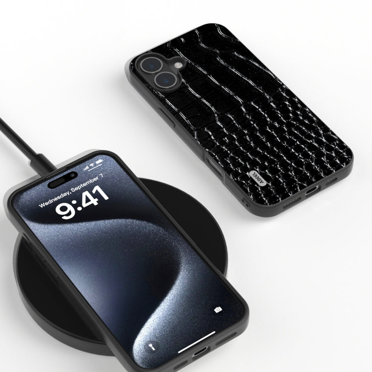 For iPhone 16 Plus ABEEL Genuine Leather Crocodile Pattern Black Edge Phone Case(Black) - iPhone 16 Plus Cases by PMC TechLife | Online Shopping South Africa | PMC TechLife | Buy Now Pay Later Mobicred