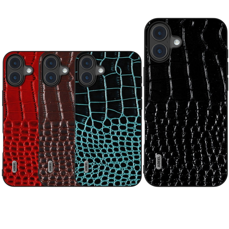 For iPhone 16 Plus ABEEL Genuine Leather Crocodile Pattern Black Edge Phone Case(Black) - iPhone 16 Plus Cases by PMC TechLife | Online Shopping South Africa | PMC TechLife | Buy Now Pay Later Mobicred