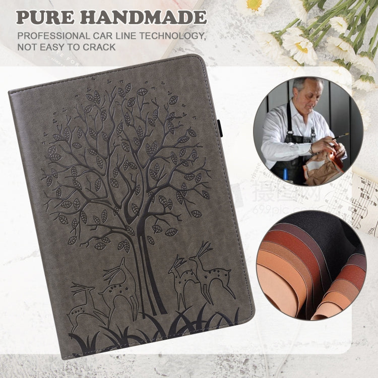 For Amazon Fire Max 11 Tree & Deer Embossed Leather Tablet Case(Grey) - Amazon by PMC TechLife | Online Shopping South Africa | PMC TechLife | Buy Now Pay Later Mobicred