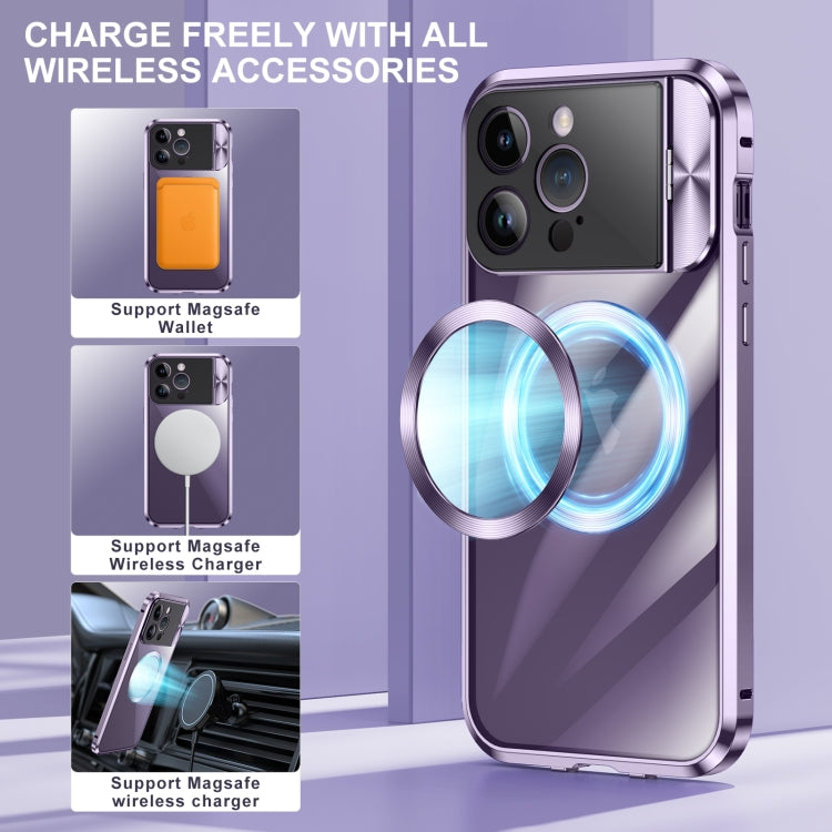 For iPhone 15 Large Window Holder MagSafe Magnetic Metal Phone Case(Purple) - iPhone 15 Cases by PMC TechLife | Online Shopping South Africa | PMC TechLife