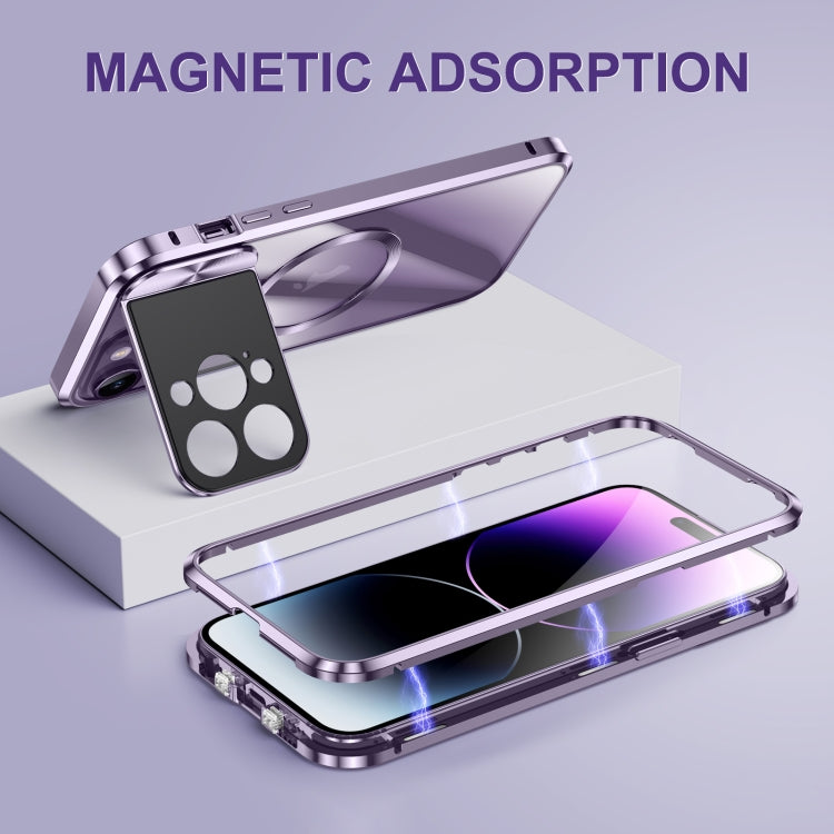 For iPhone 14 Pro Max Large Window Holder MagSafe Magnetic Metal Phone Case(Silver) - iPhone 14 Pro Max Cases by PMC TechLife | Online Shopping South Africa | PMC TechLife