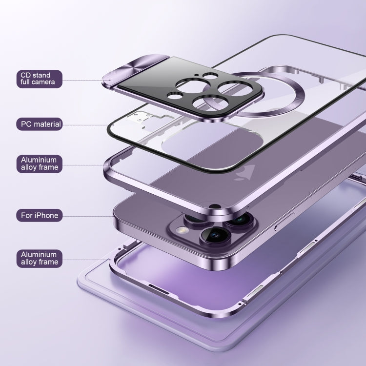 For iPhone 14 Pro Max Large Window Holder MagSafe Magnetic Metal Phone Case(Silver) - iPhone 14 Pro Max Cases by PMC TechLife | Online Shopping South Africa | PMC TechLife