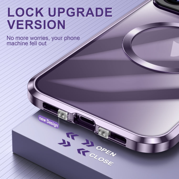 For iPhone 15 Pro Large Window Holder MagSafe Magnetic Metal Phone Case(Purple) - iPhone 15 Pro Cases by PMC TechLife | Online Shopping South Africa | PMC TechLife