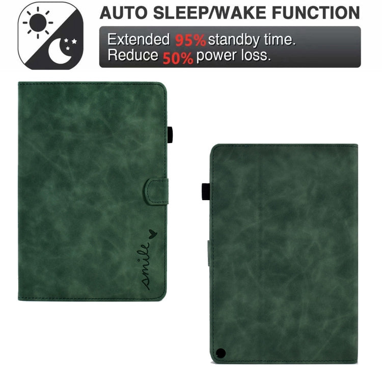 For Amazon Fire Max 11 2023 Embossed Smile Flip Smart Leather Tablet Case(Green) - Amazon by PMC TechLife | Online Shopping South Africa | PMC TechLife | Buy Now Pay Later Mobicred