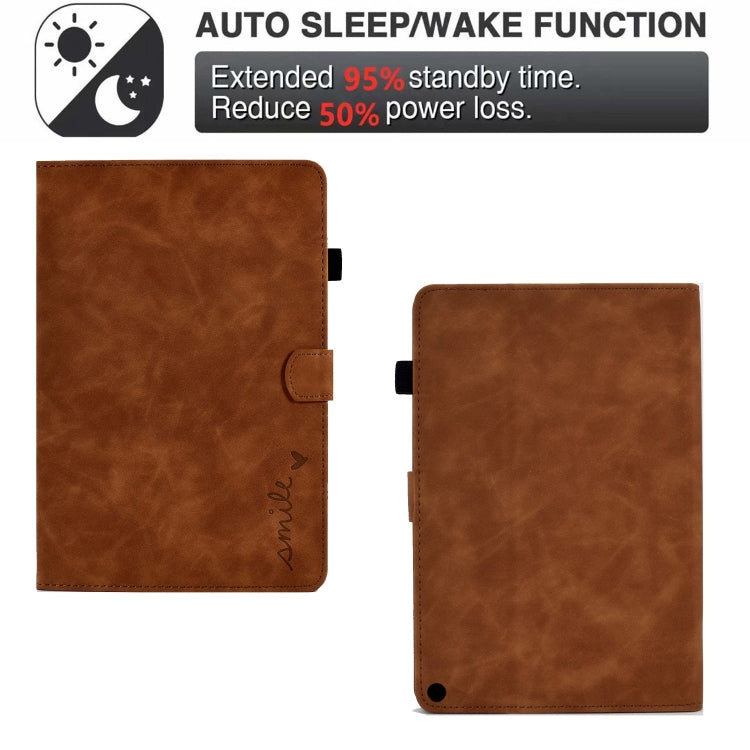 For Amazon Fire Max 11 2023 Embossed Smile Flip Smart Leather Tablet Case(Brown) - Amazon by PMC TechLife | Online Shopping South Africa | PMC TechLife | Buy Now Pay Later Mobicred