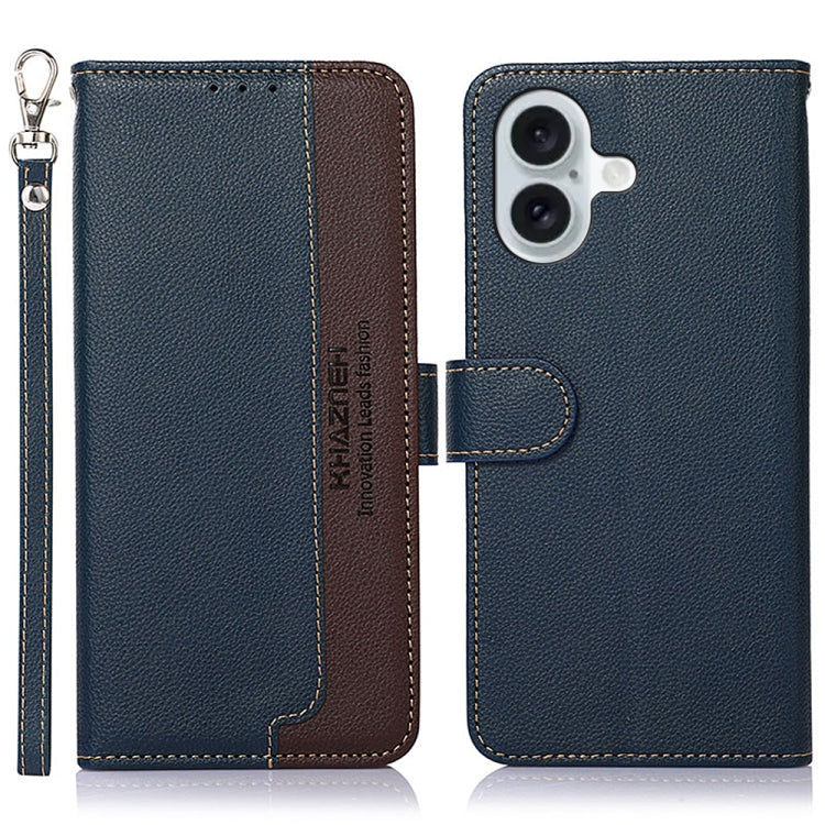 For iPhone 16 KHAZNEH Litchi Texture Leather RFID Phone Case(Blue) - iPhone 16 Cases by PMC TechLife | Online Shopping South Africa | PMC TechLife | Buy Now Pay Later Mobicred