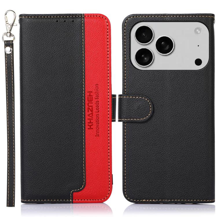 For iPhone 17 Pro Max KHAZNEH Litchi Texture Leather RFID Phone Case(Black) - free shipping - PMc TechLife - Order now!