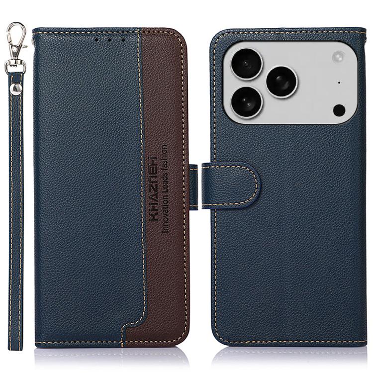 For iPhone 17 Pro Max KHAZNEH Litchi Texture Leather RFID Phone Case(Blue) - free shipping - PMc TechLife - Order now!