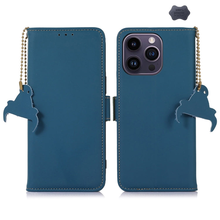 For iPhone 16 Pro Genuine Leather Magnetic RFID Leather Phone Case(Blue) - iPhone 16 Pro Cases by PMC TechLife | Online Shopping South Africa | PMC TechLife | Buy Now Pay Later Mobicred