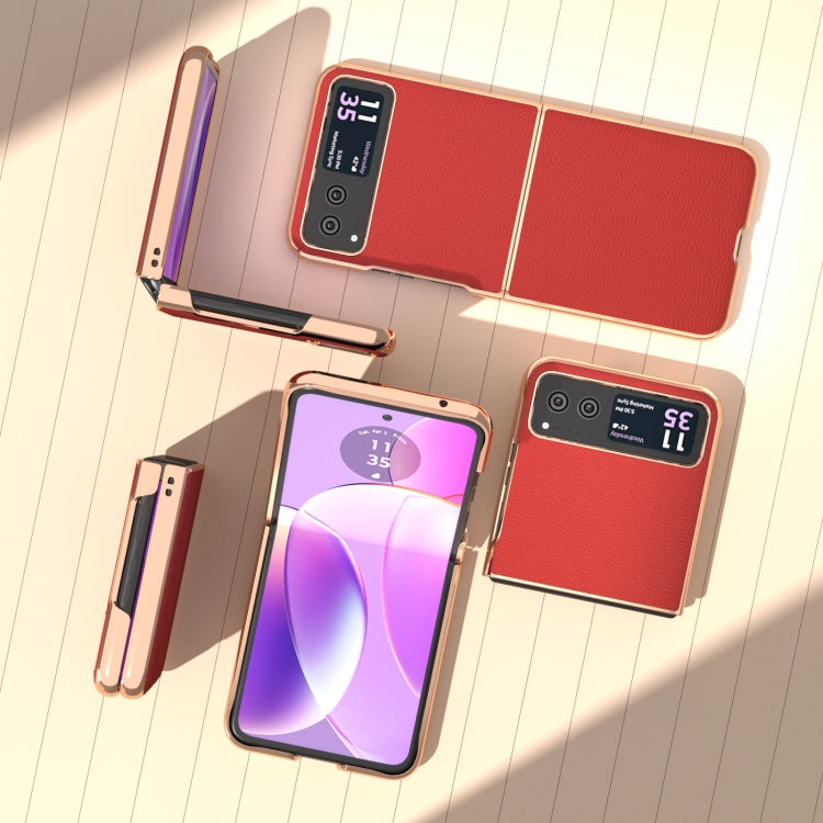 For Motorola Razr 40 Nano Plating Genuine Leather Luolai Series Phone Case(Red) - Motorola Cases by PMC TechLife | Online Shopping South Africa | PMC TechLife | Buy Now Pay Later Mobicred