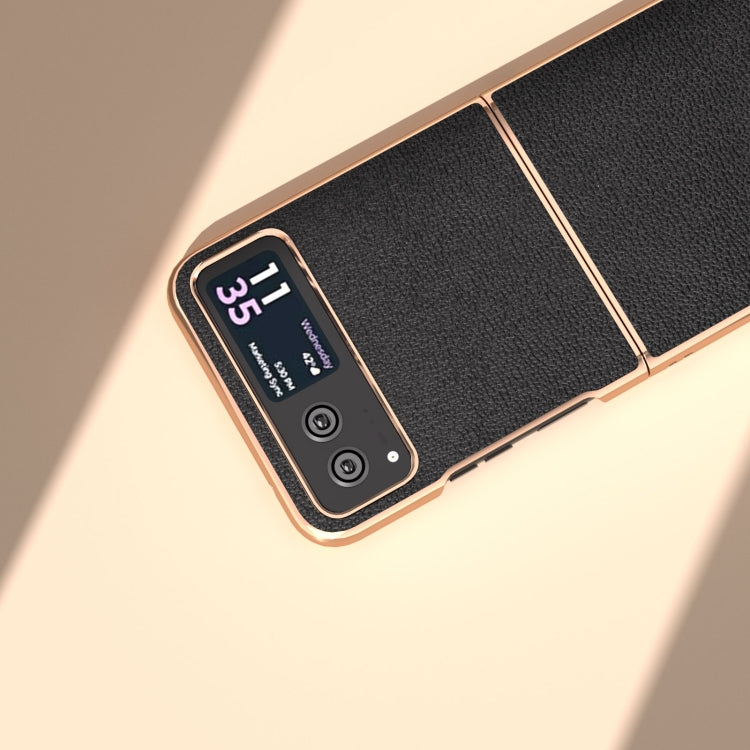 For Motorola Razr 40 Nano Plating Genuine Leather Luolai Series Phone Case(Black) - Motorola Cases by PMC TechLife | Online Shopping South Africa | PMC TechLife | Buy Now Pay Later Mobicred