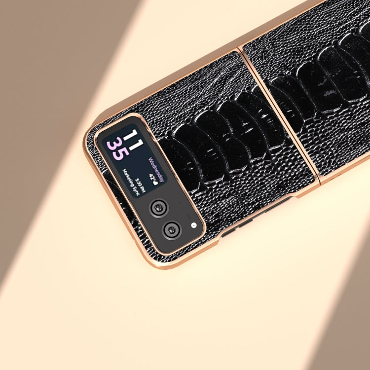 For Motorola Razr 40 Nano Plating Genuine Leather Weilai Series Phone Case(Black) - Motorola Cases by PMC TechLife | Online Shopping South Africa | PMC TechLife | Buy Now Pay Later Mobicred