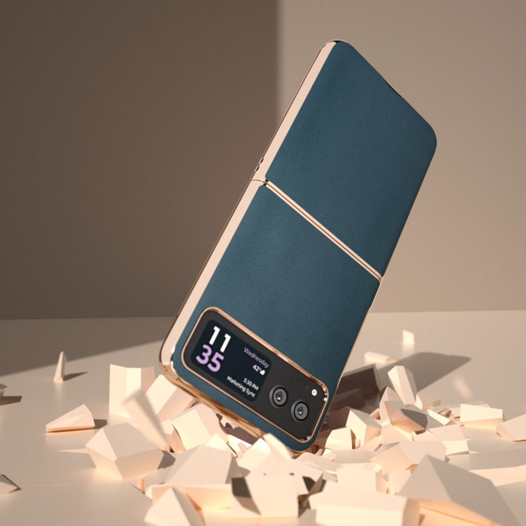 For Motorola Razr 40 Nano Plating Genuine Leather Xiaoya Series Phone Case(Dark Green) - Motorola Cases by PMC TechLife | Online Shopping South Africa | PMC TechLife | Buy Now Pay Later Mobicred