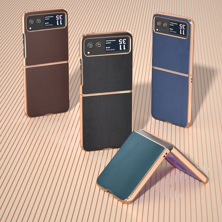 For Motorola Razr 40 Nano Plating Genuine Leather Xiaoya Series Phone Case(Dark Green) - Motorola Cases by PMC TechLife | Online Shopping South Africa | PMC TechLife | Buy Now Pay Later Mobicred