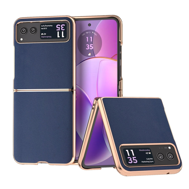 For Motorola Razr 40 Nano Plating Genuine Leather Xiaoya Series Phone Case(Blue) - Motorola Cases by PMC TechLife | Online Shopping South Africa | PMC TechLife | Buy Now Pay Later Mobicred