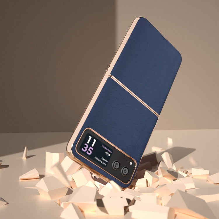 For Motorola Razr 40 Nano Plating Genuine Leather Xiaoya Series Phone Case(Blue) - Motorola Cases by PMC TechLife | Online Shopping South Africa | PMC TechLife | Buy Now Pay Later Mobicred