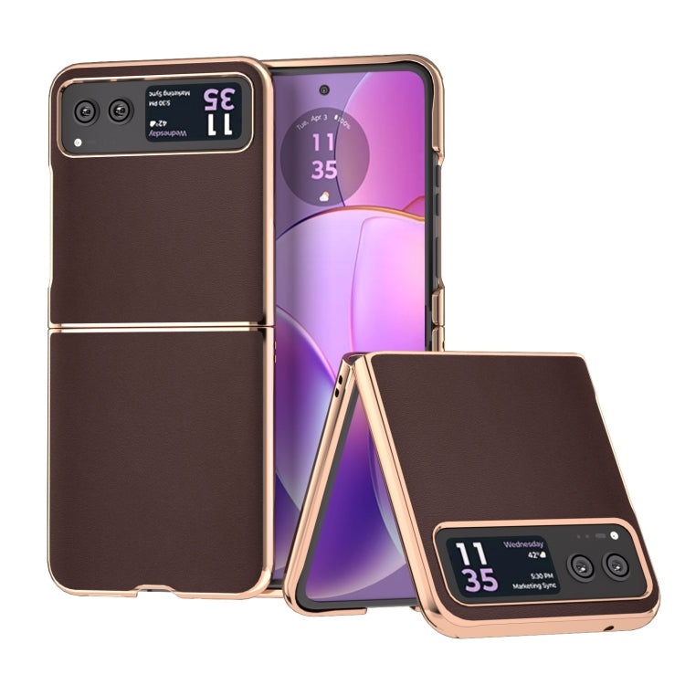 For Motorola Razr 40 Nano Plating Genuine Leather Xiaoya Series Phone Case(Coffee) - free shipping - PMC TechLife - Order now!