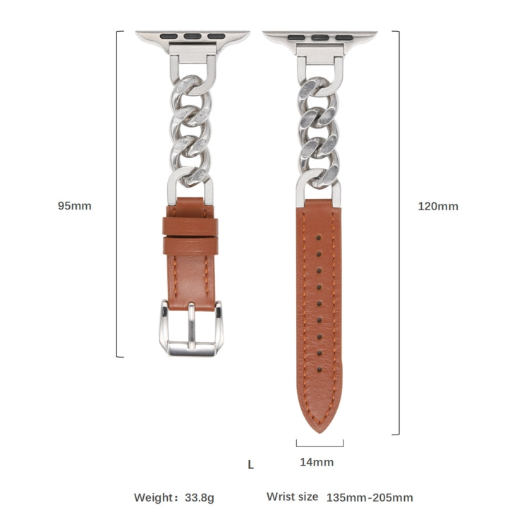 For Apple Watch SE 2023 44mm Chain Genuine Leather Watch Band, Size: L(Gold Brown) - free shipping - PMC TechLife - Order now!