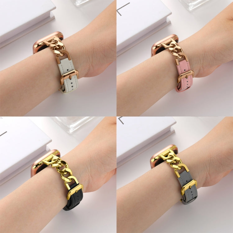 For Apple Watch SE 2023 44mm Chain Genuine Leather Watch Band, Size: L(Gold Black) - free shipping - PMC TechLife - Order now!