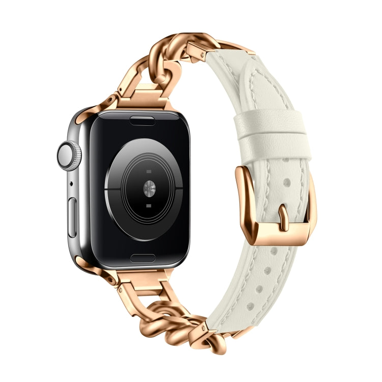 For Apple Watch Series 4 40mm Chain Genuine Leather Watch Band, Size: S(Rose Gold Beige) - free shipping - PMC TechLife - Order now!