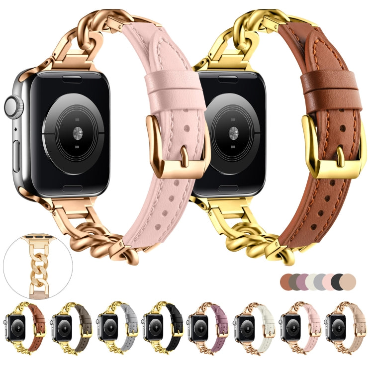 For Apple Watch Ultra 2 49mm Chain Genuine Leather Watch Band, Size: S(Rose Gold Pale Mauve) - free shipping - PMC TechLife - Order now!