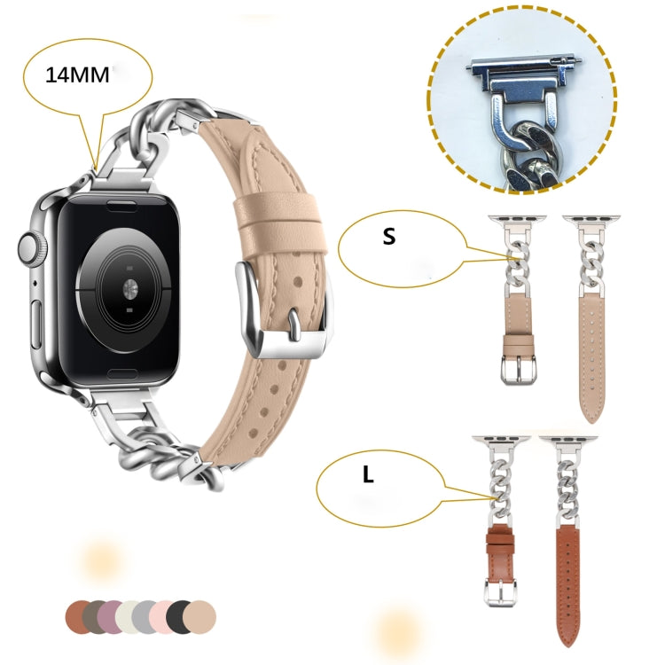For Apple Watch SE 40mm Chain Genuine Leather Watch Band, Size: S(Gold Grey) - free shipping - PMC TechLife - Order now!