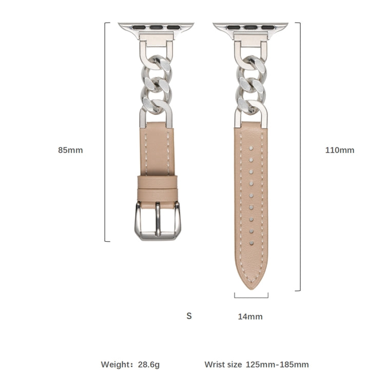 For Apple Watch Series 9 41mm Chain Genuine Leather Watch Band, Size: S(Rose Gold Pink) - free shipping - PMC TechLife - Order now!