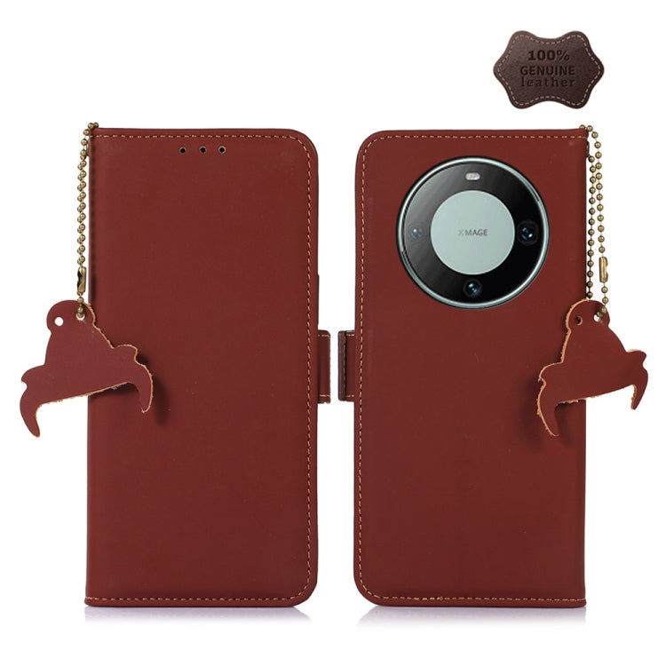 For Huawei Mate 60 Genuine Leather Magnetic RFID Leather Phone Case(Coffee) - Huawei Cases by PMC TechLife | Online Shopping South Africa | PMC TechLife | Buy Now Pay Later Mobicred