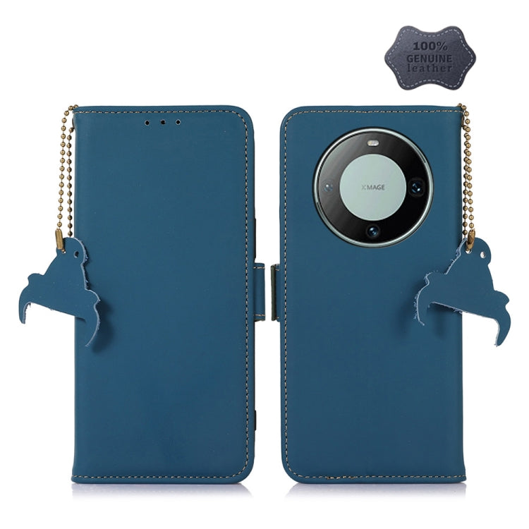 For Huawei Mate 60 Genuine Leather Magnetic RFID Leather Phone Case(Blue) - Huawei Cases by PMC TechLife | Online Shopping South Africa | PMC TechLife | Buy Now Pay Later Mobicred